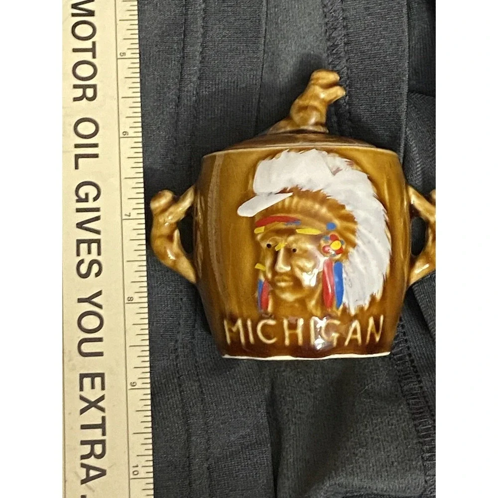 Vintage Thriftco Japan Golden Aspen Michigan Sugar Bowl Native American Chief